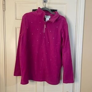 Y2K Quacker Factory Size Large Pink Fleece 1/4 Zip Rhinestone Studded Pullover